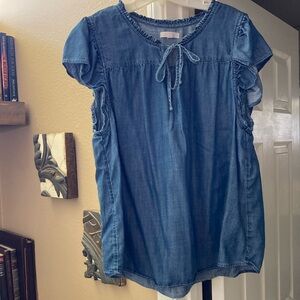 LC Lauren Conrad Blue Flutter Sleeve Blouse with Tie Front
